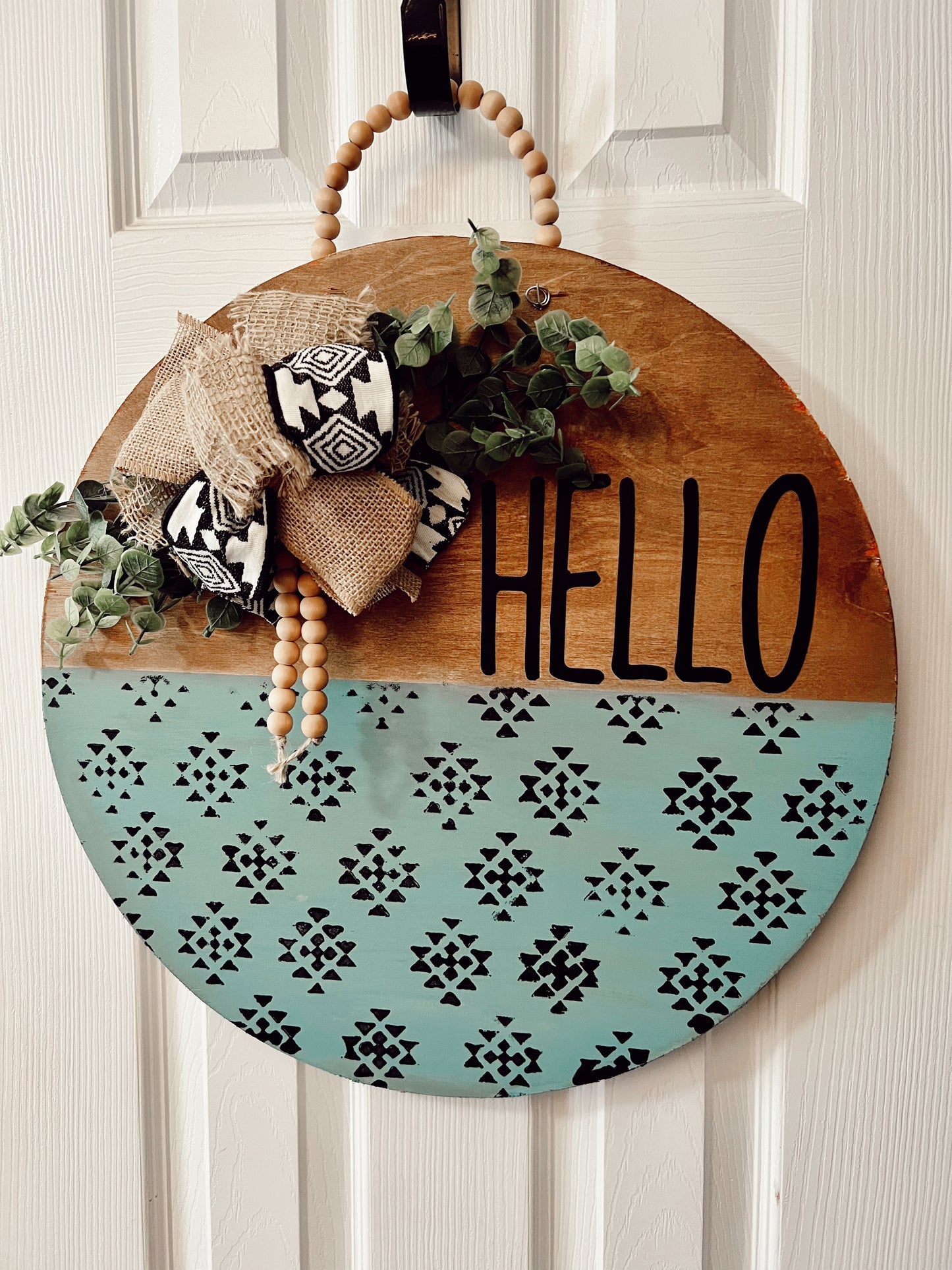 Teal Aztec Hello Door Hanger