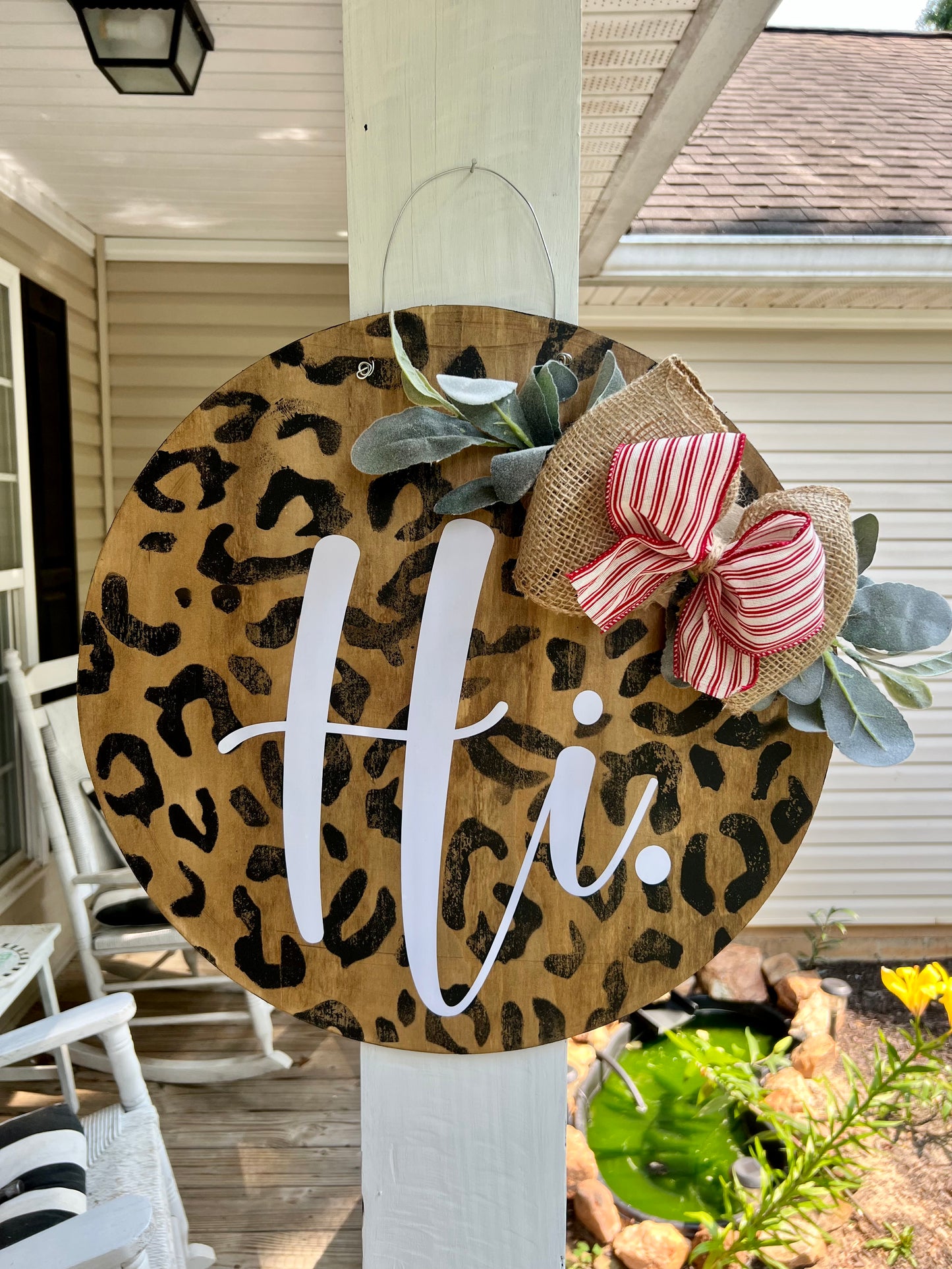 Distressed Leopard Print Door Hanger