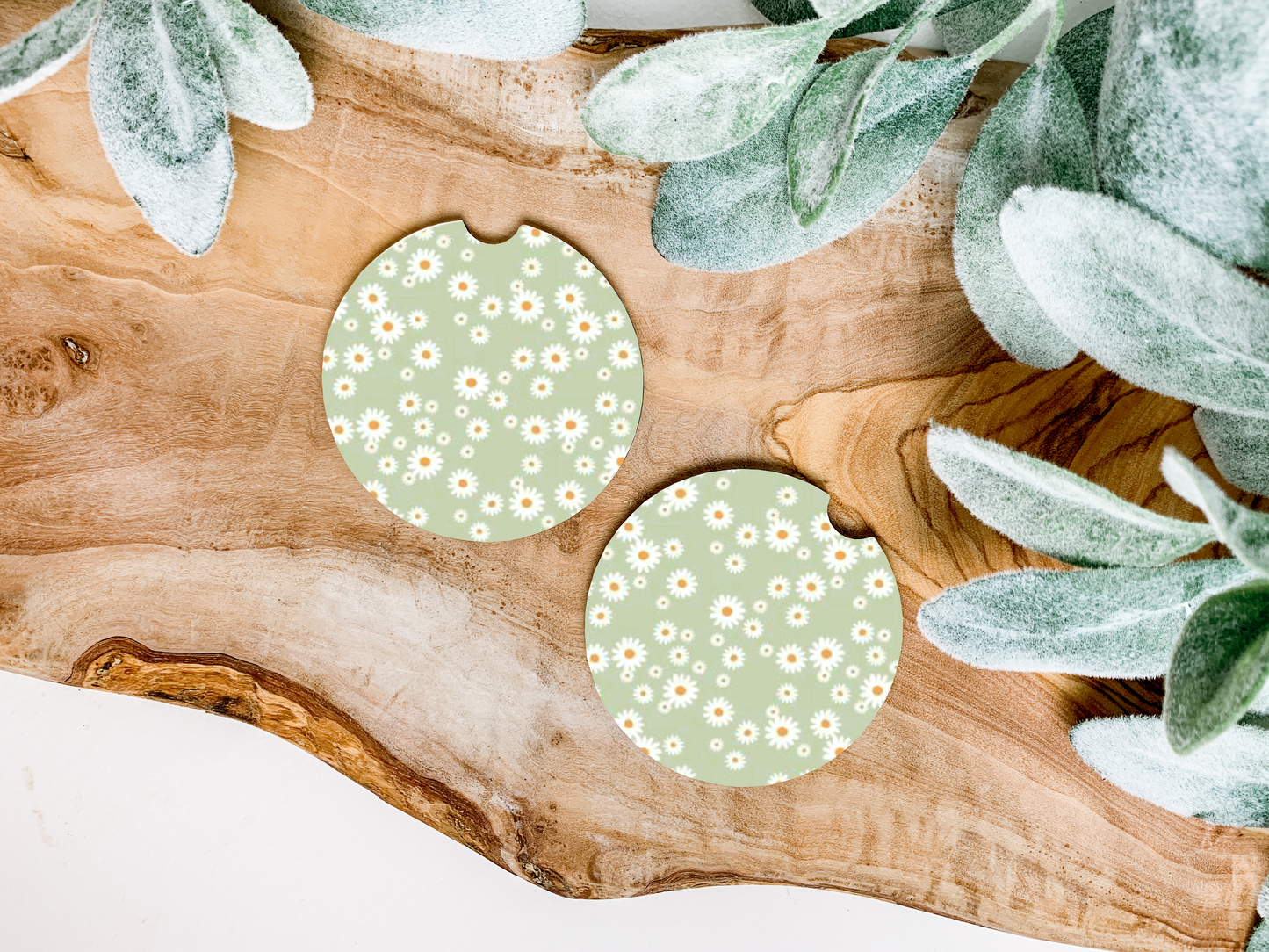 Green Daisy Car Coasters