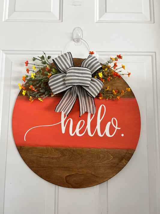 Simple Coral Hello Door Hanger